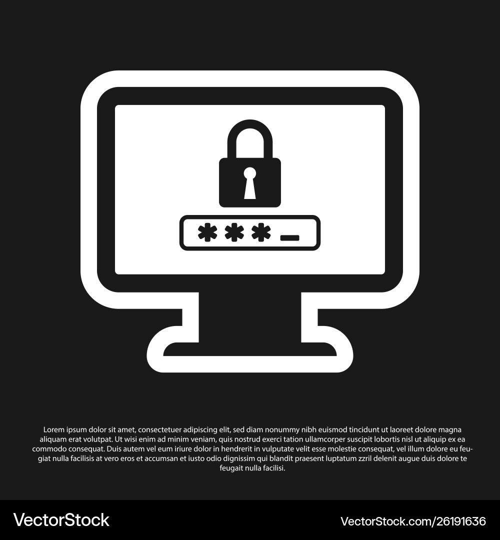 Black monitor with password notification and lock Black monitor with password notification and lock Vector Image