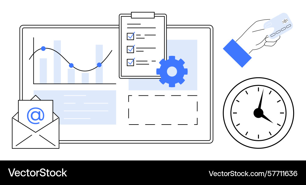 Business workflow with data analysis task Business workflow with data analysis task vector image