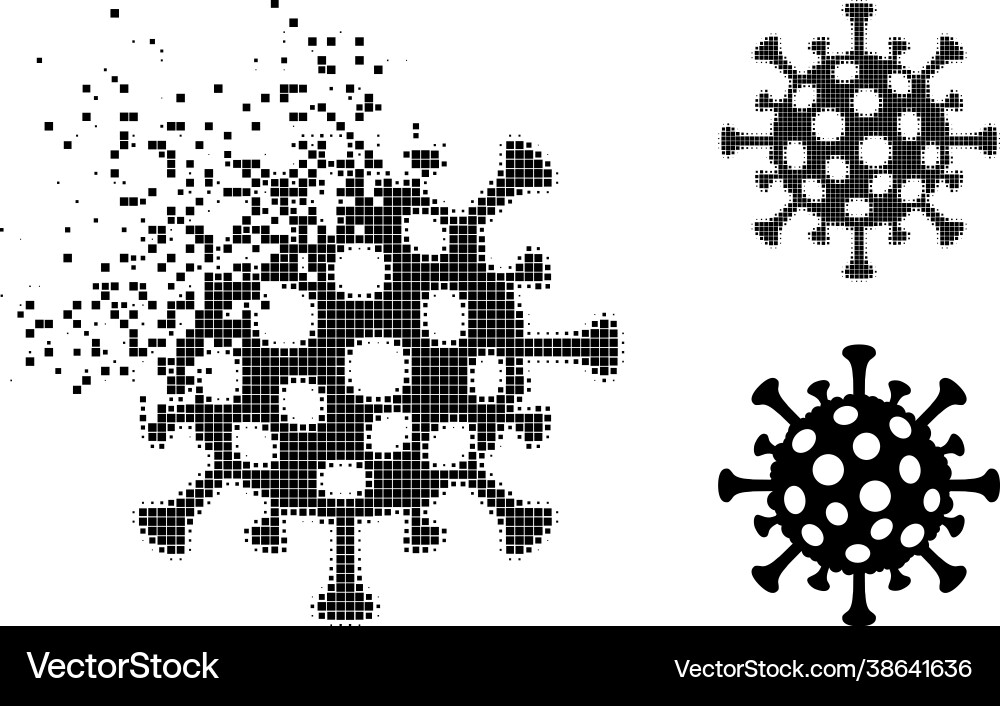 Disintegrating and halftone pixelated flu virus vector image