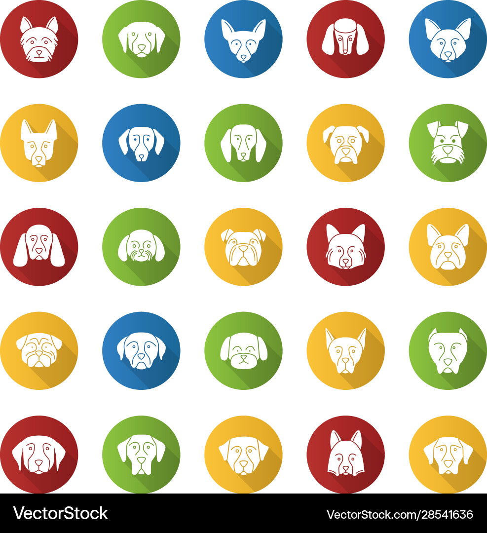 Dogs breeds flat design long shadow glyph icons Dogs breeds flat design long shadow glyph icons vector image