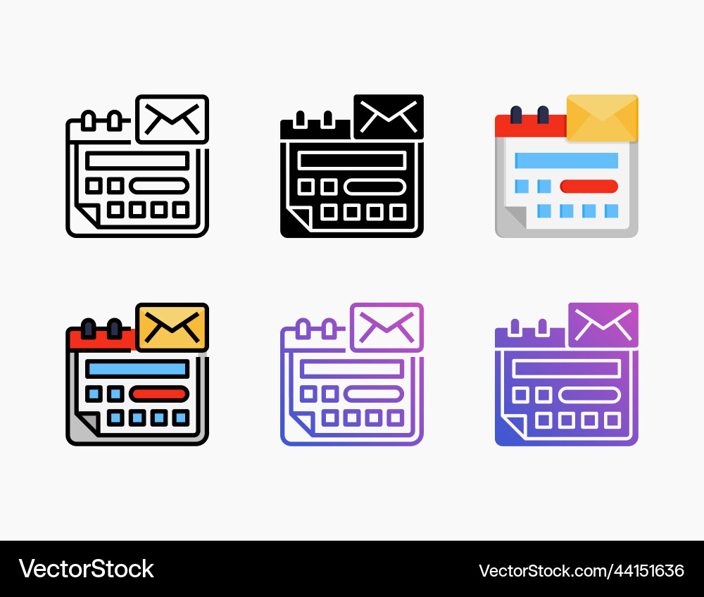 Email schedule icon set with different styles Email schedule icon set with different styles vector image