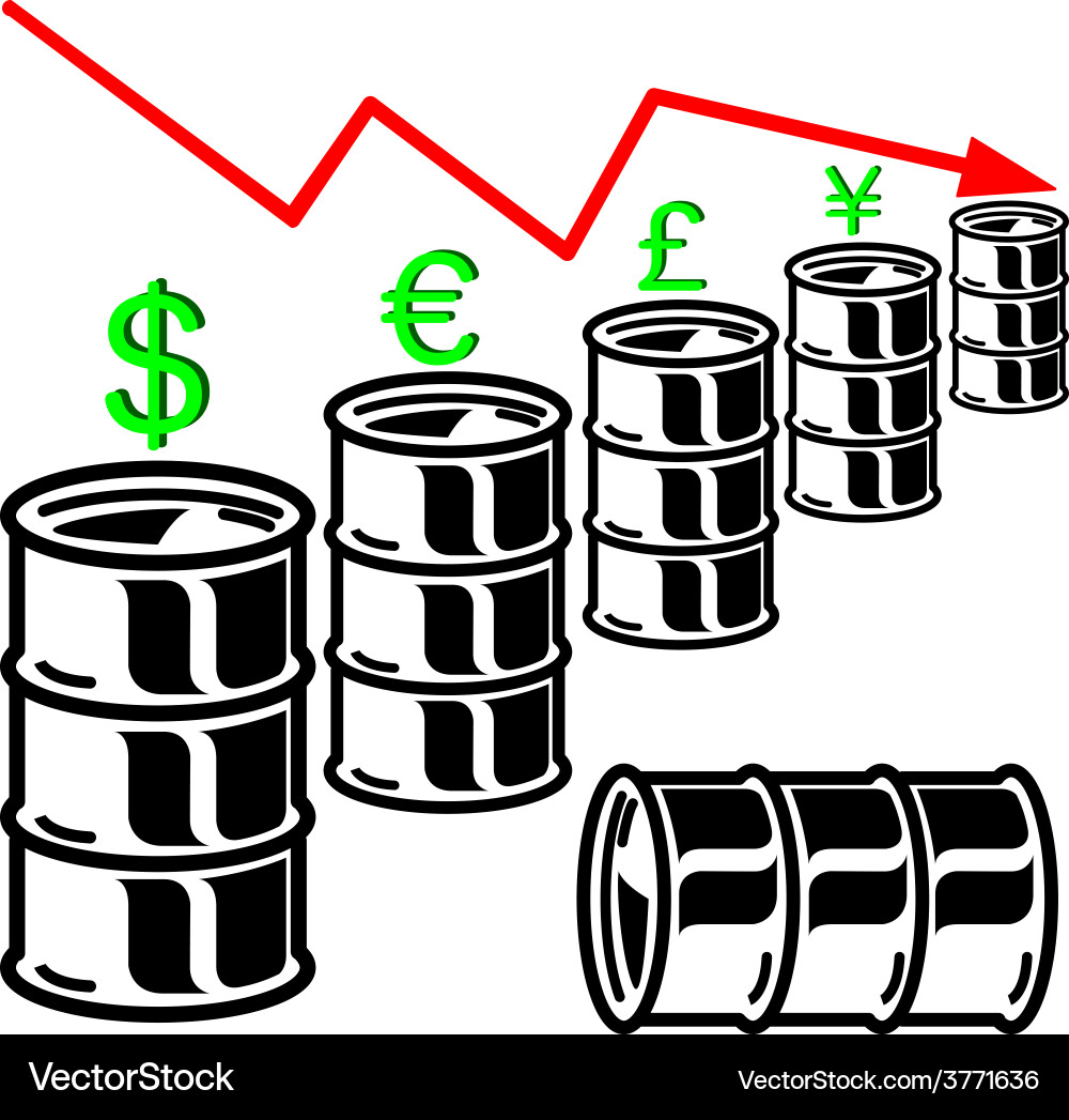 Oil barrel graph with red arrow pointing down Vector Image