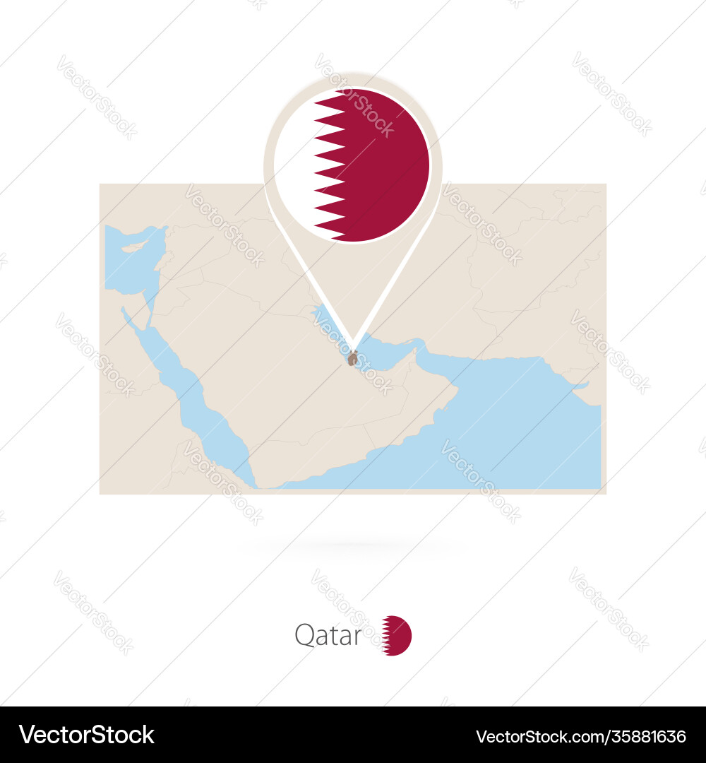 Rectangular map qatar with pin icon vector image