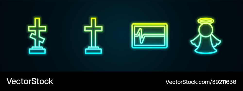 Set line grave with cross beat dead in monitor Set line grave with cross beat dead in monitor vector image