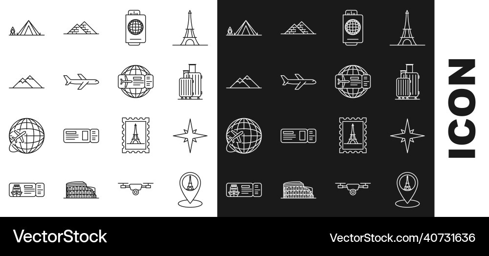 Set Line Map Pointer mit Eiffel Turm Wind Rose Set Line Map Pointer mit Eiffel Turm Wind Rose vektorbild