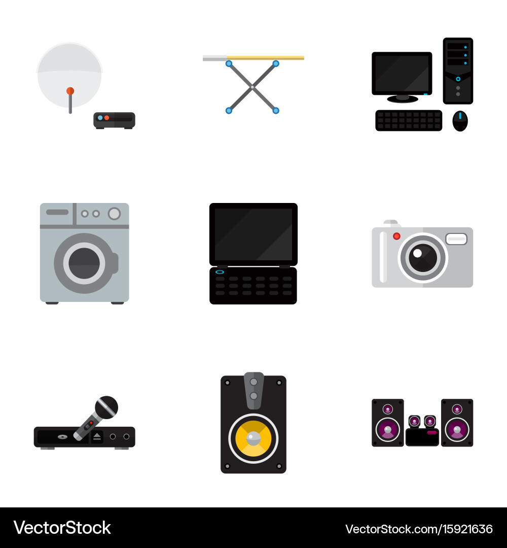 Set of 9 editable tech flat icons includes vector image