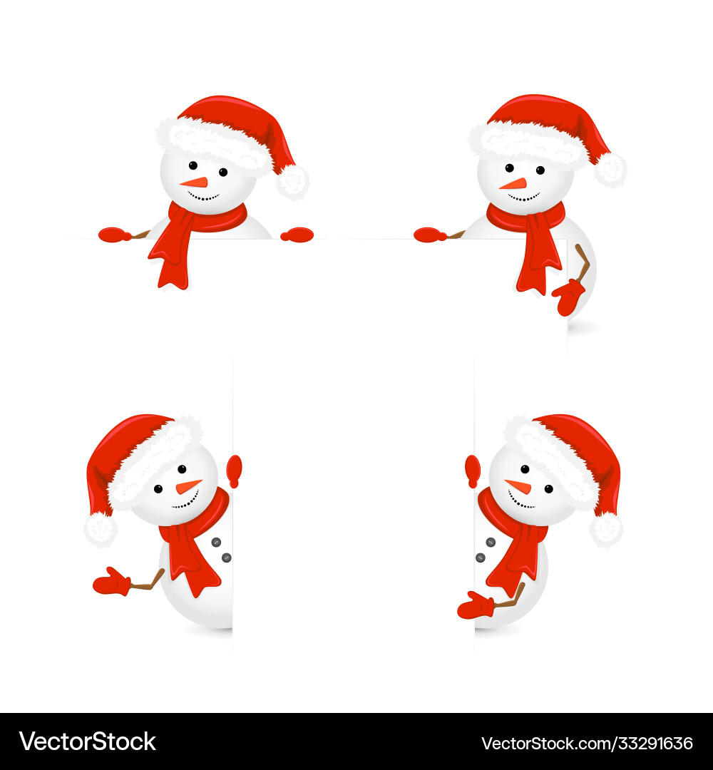 Snowmen in santa hats holding blank paper Snowmen in santa hats holding blank paper vector image
