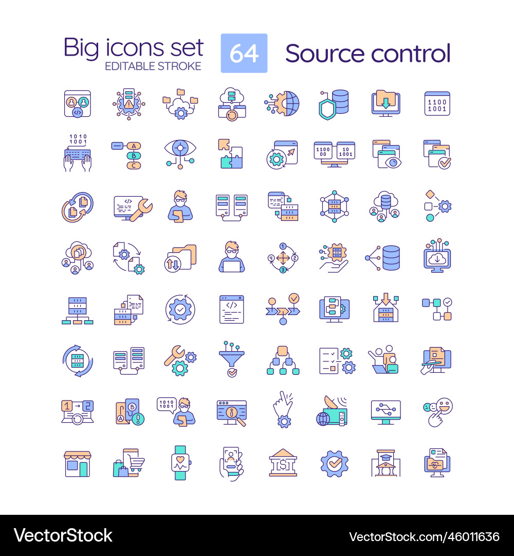 Source control rgb color icons set Source control rgb color icons set Vector Image