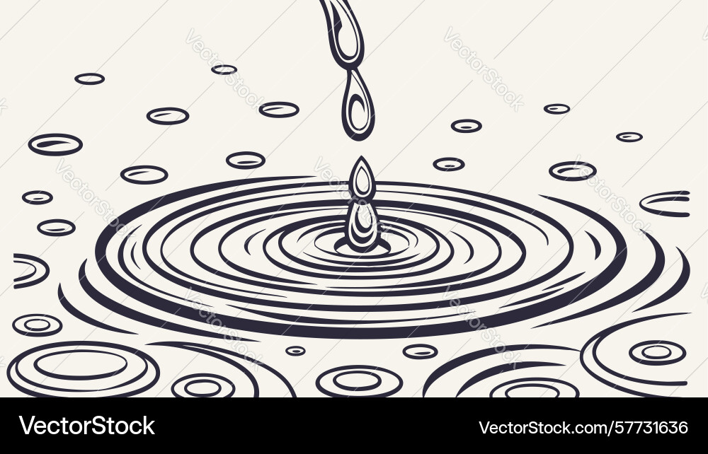 Water drop creating ripples on surface design vector image