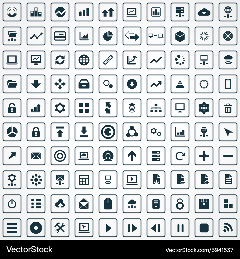 100 big data database icons set vector image