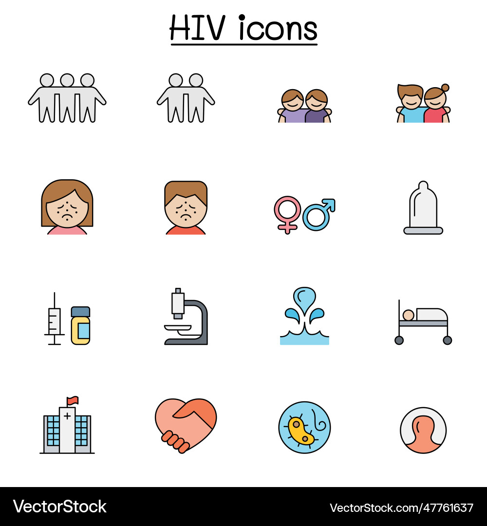 Aids hiv color line icon set Aids hiv color line icon set vector image