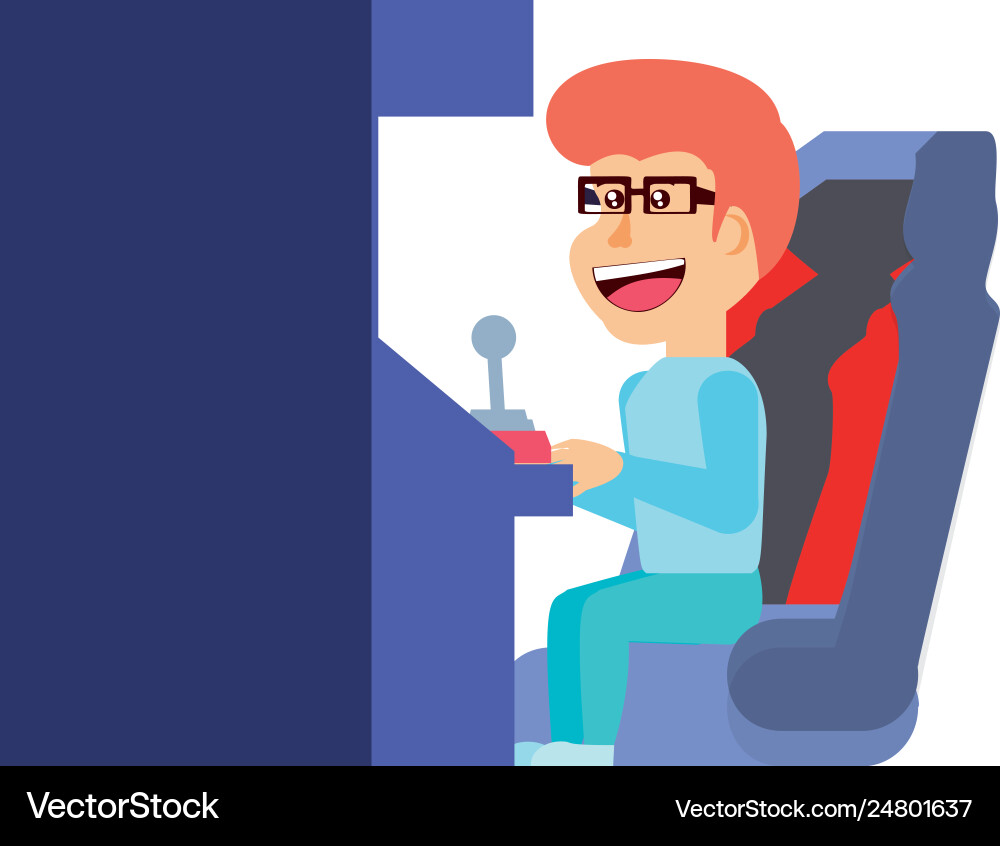 Boy playing in retro console video game machine Vector Image