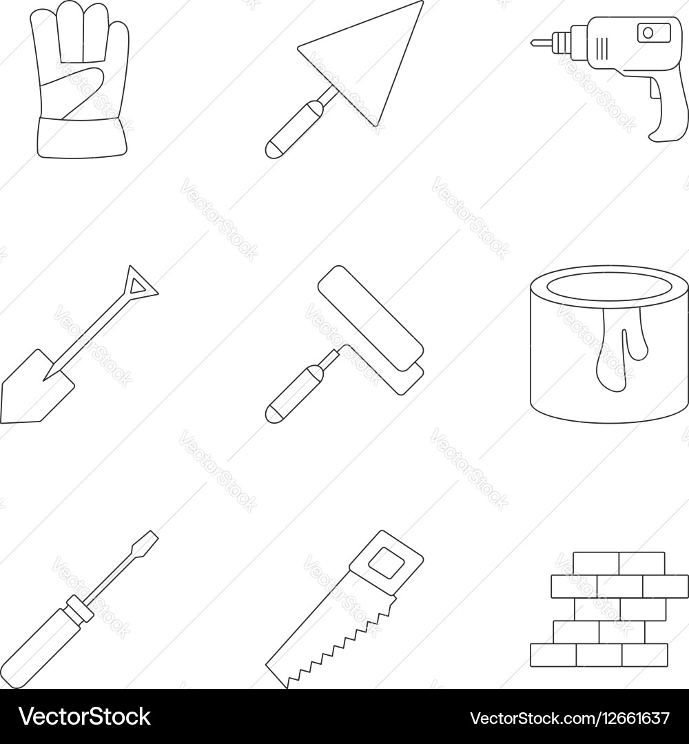 Building tools icons set outline style Vector Image