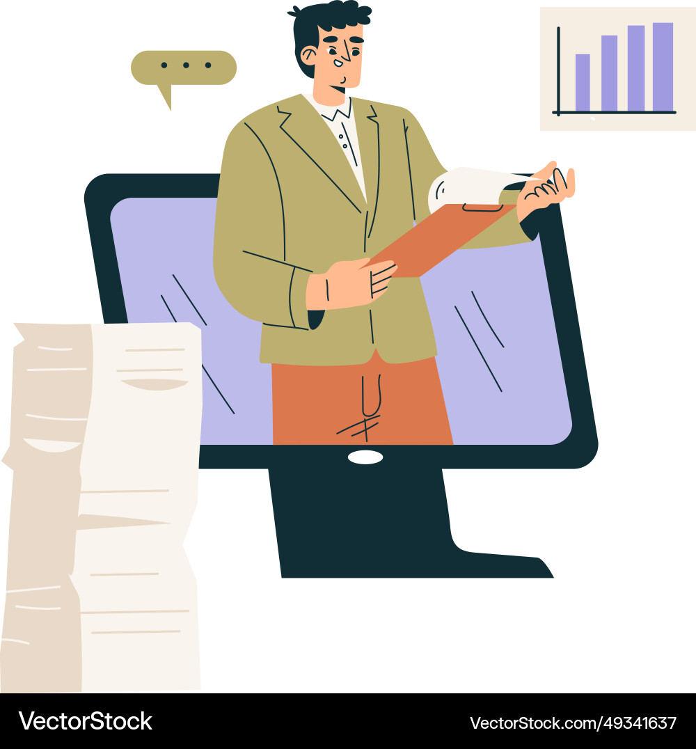 Business concept with man character from computer Vector Image