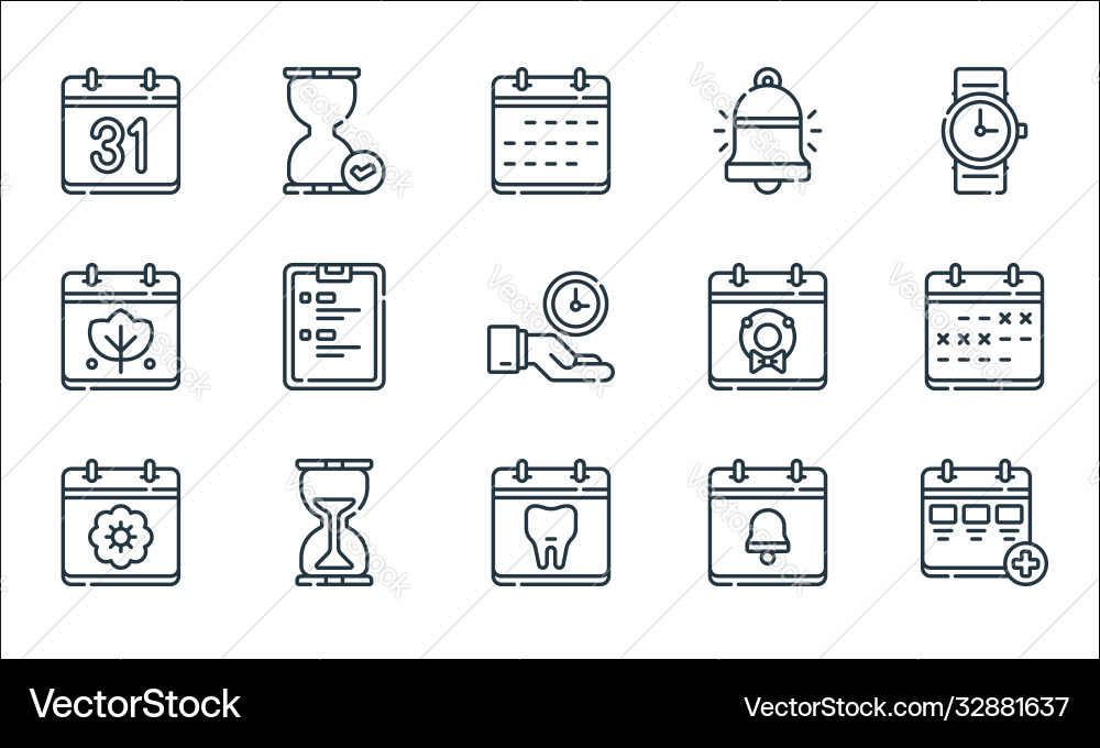 Calendar and date line icons linear set quality Calendar and date line icons linear set quality vector image