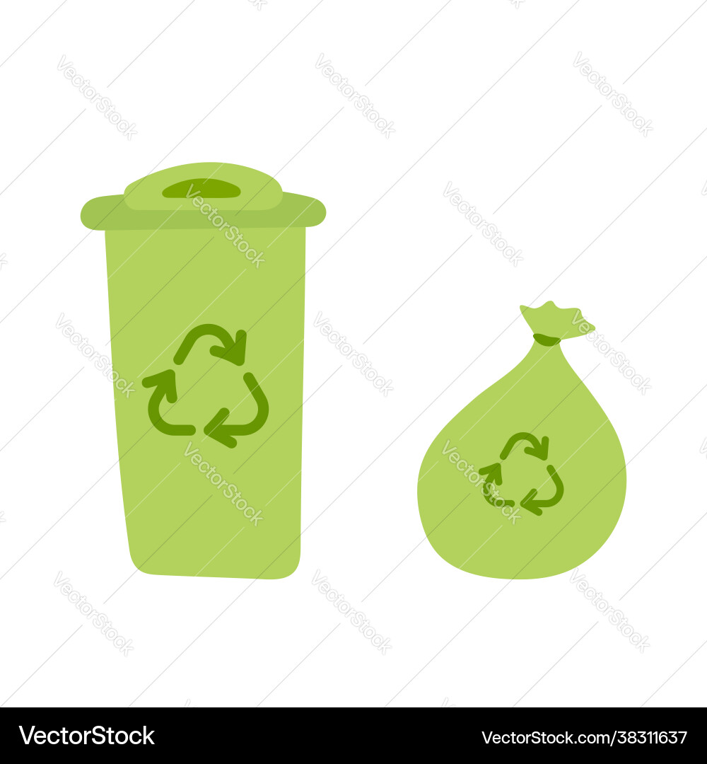 Dumpster and garbage bag trash can with recycle Dumpster and garbage bag trash can with recycle vector image
