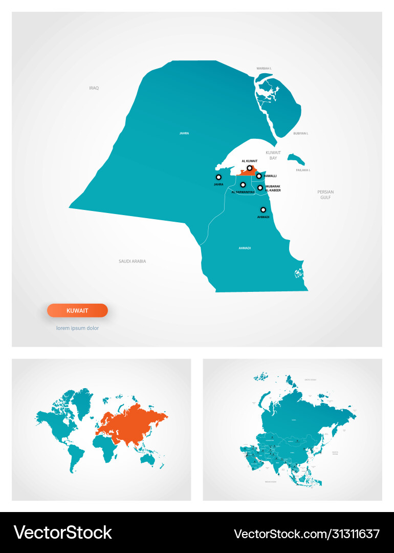 Editable template map kuwait with marks Vector Image