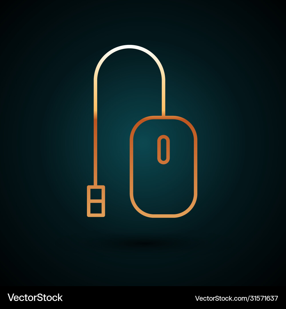 Gold line computer mouse icon isolated on dark Vector Image
