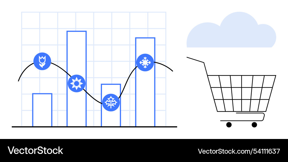 Graph analysis with shopping cart and cloud symbol Graph analysis with shopping cart and cloud symbol vector image