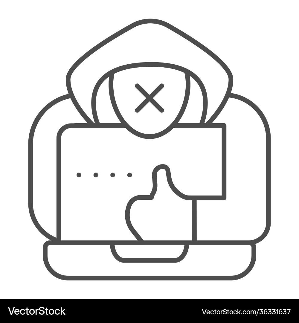 Hacker with a laptop thin line icon web security Hacker with a laptop thin line icon web security vector image