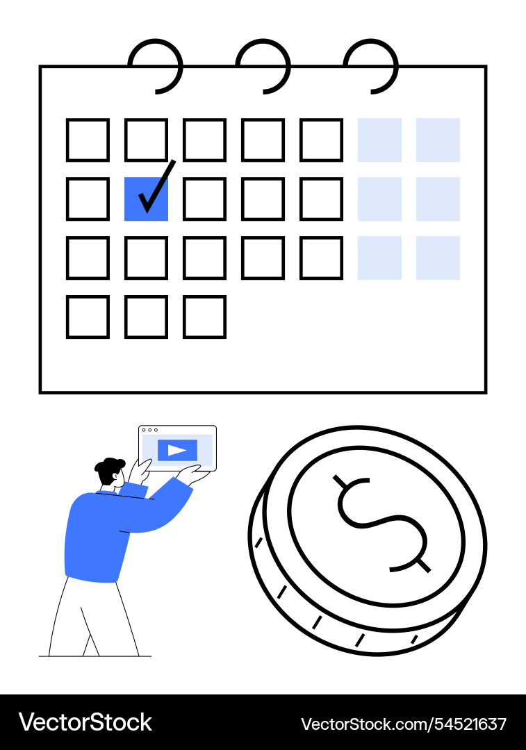 Man holding tablet with play button checked Man holding tablet with play button checked vector image