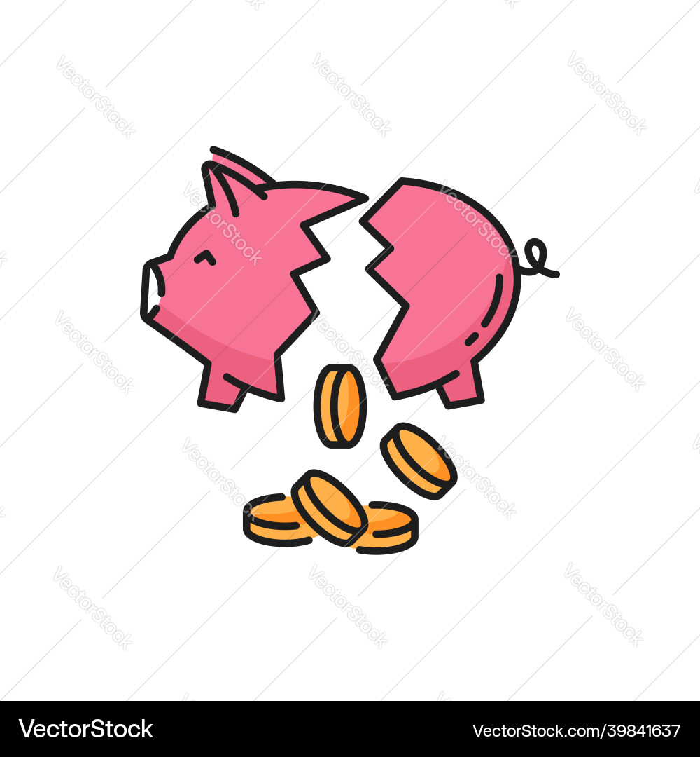 Pig bank with coins broken on half isolated icon Pig bank with coins broken on half isolated icon vector image