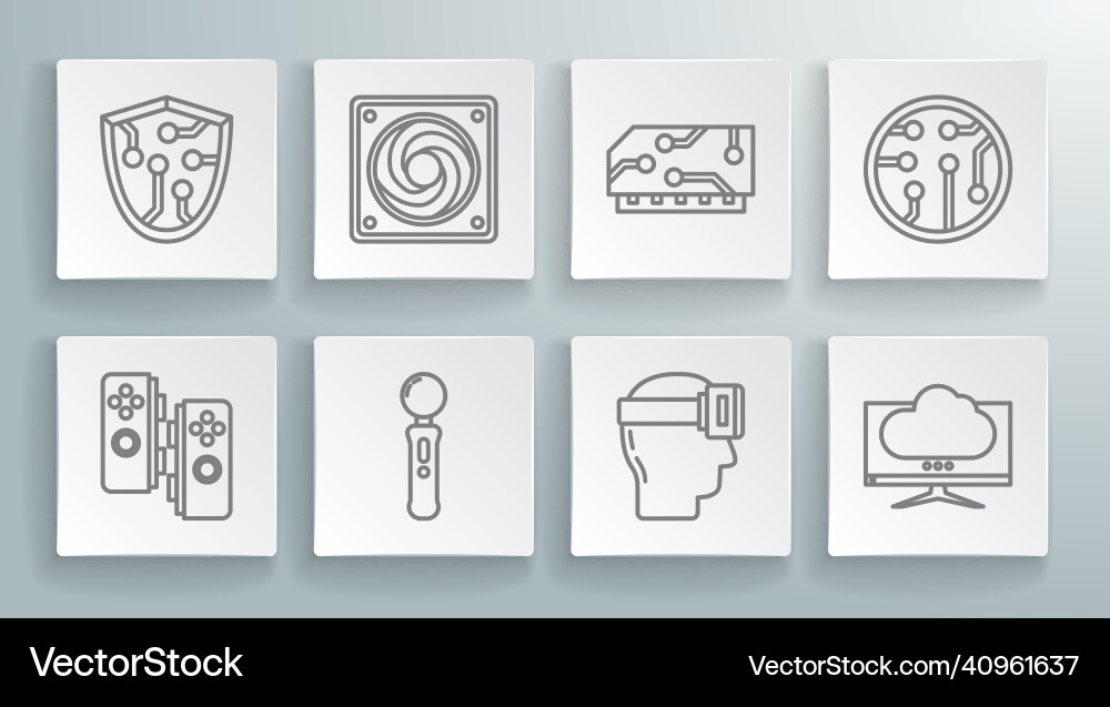 Set line gamepad computer cooler virtual reality Set line gamepad computer cooler virtual reality vector image