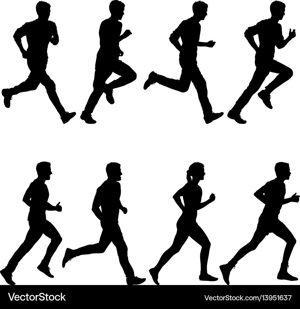 Silhouettes of Runners Sprinting Vector Image