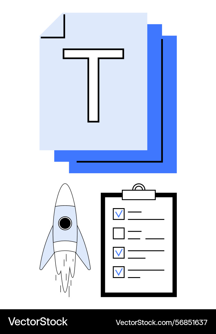 Startup project with checklist rocket Startup project with checklist rocket vector image