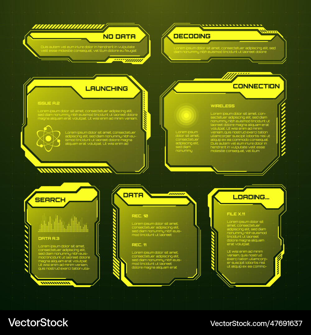 Yellow futuristic hud ui elements sci-fi user vector image