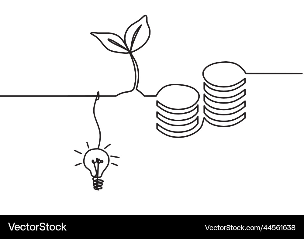 Abstract coins with light bulb as continuous Abstract coins with light bulb as continuous vector image