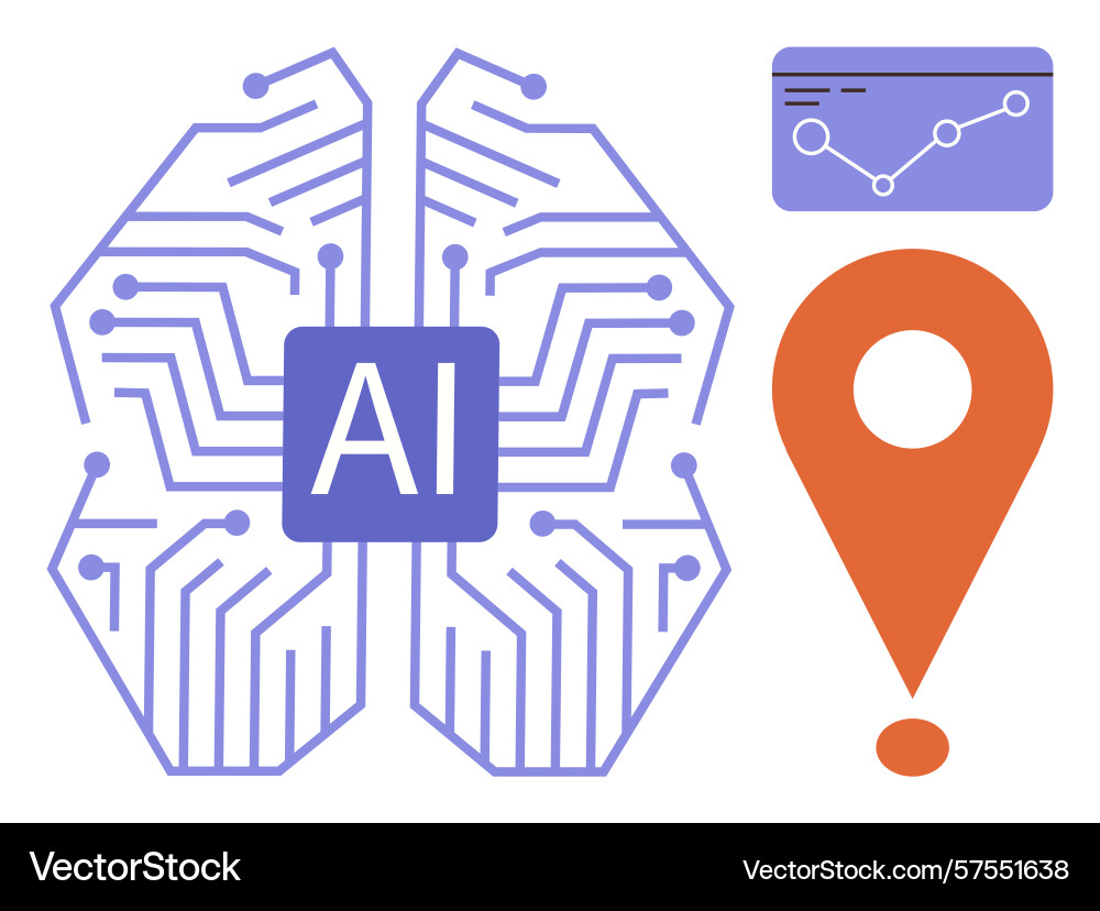 Artificial intelligence brain circuitry with data Artificial intelligence brain circuitry with data vector image