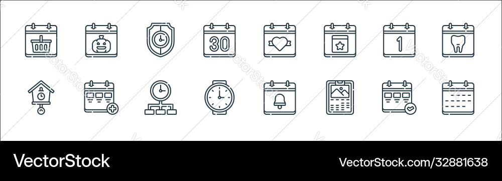 Calendar and date line icons linear set quality Calendar and date line icons linear set quality vector image