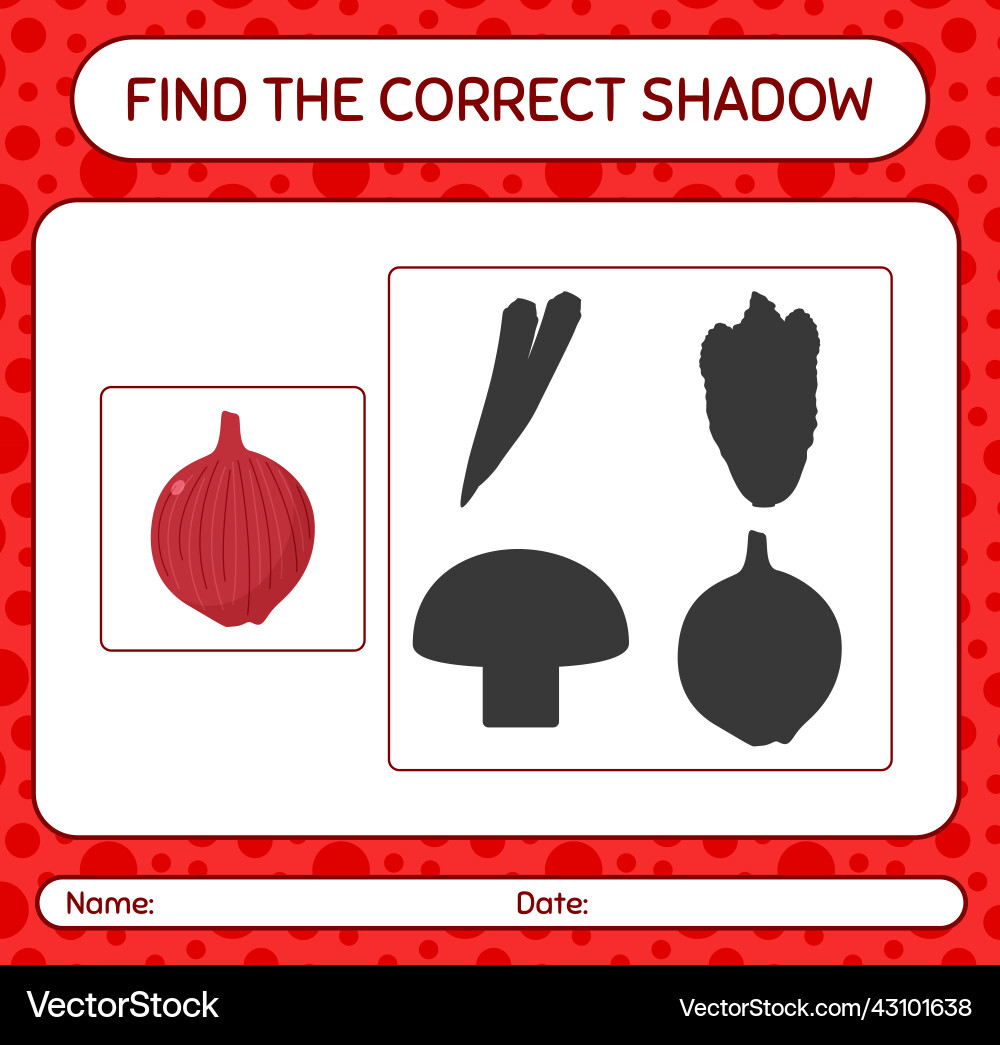 Find the correct shadows game with onion Find the correct shadows game with onion Vector Image