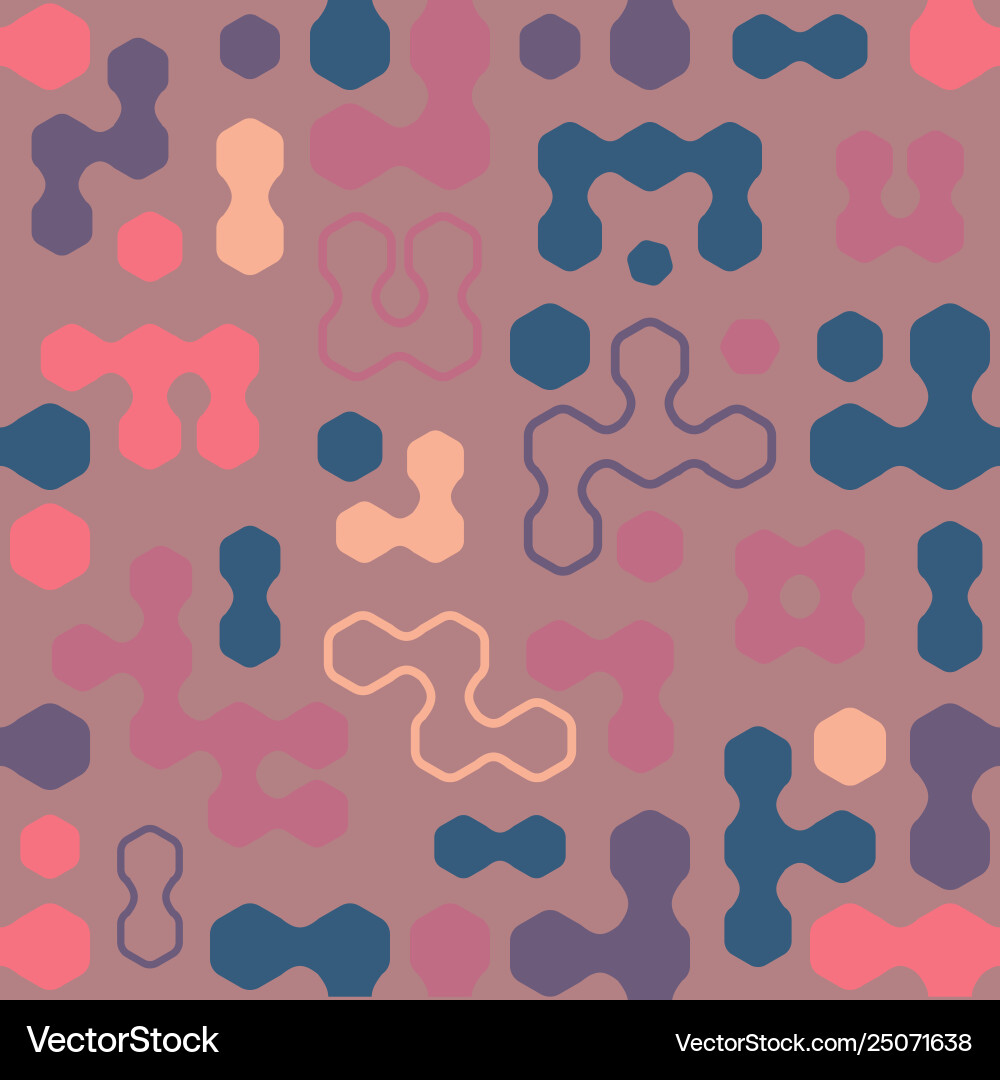 Geometric colored hexagon forms seamless pattern Geometric colored hexagon forms seamless pattern Vector Image