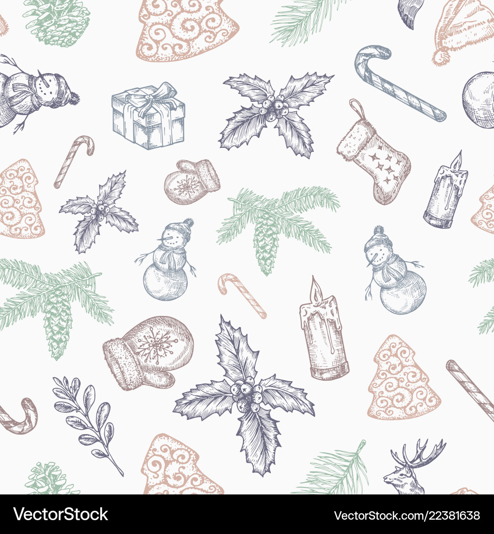 Hand drawn christmas seamless background Hand drawn christmas seamless background vector image