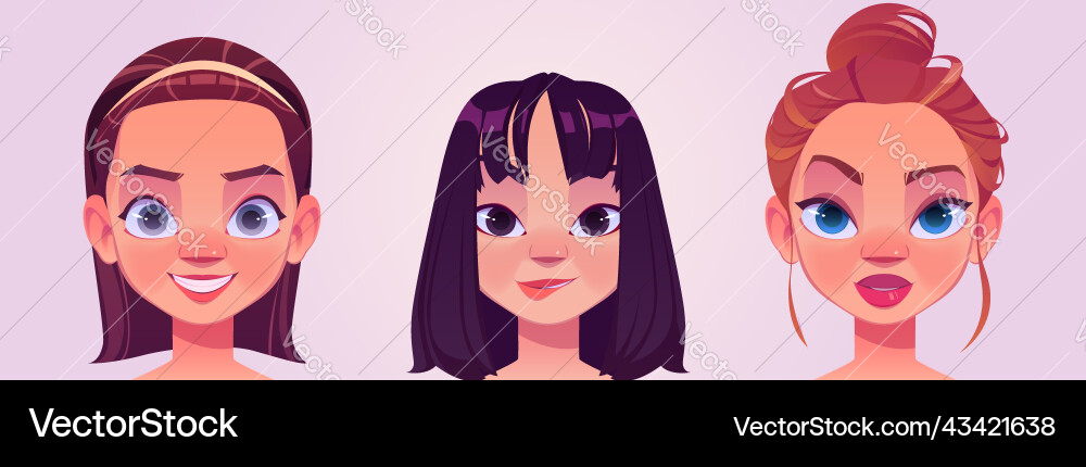Mädchen avatars junge weibliche Figuren Gesichter Set Mädchen avatars junge weibliche Figuren Gesichter Set vektorbild