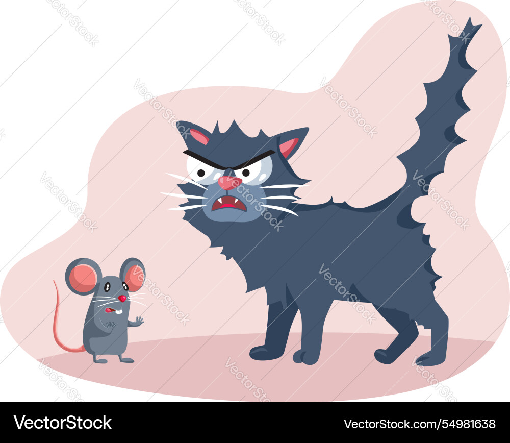 Mean cat scaring little mouse character design Mean cat scaring little mouse character design vector image