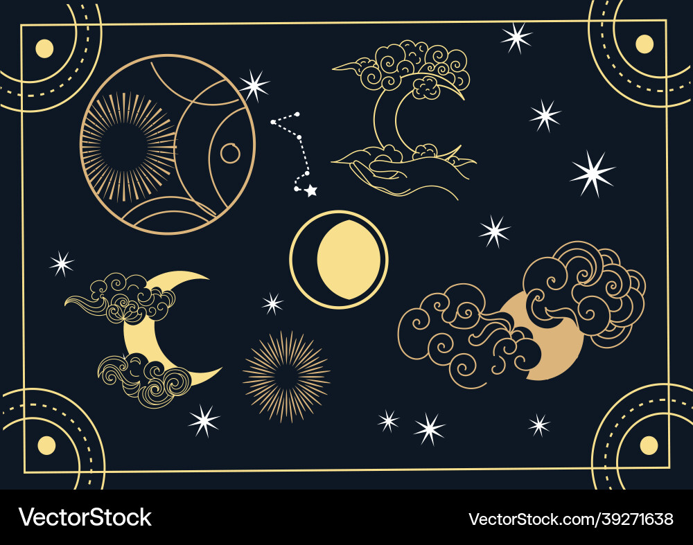 Poster with magic objects Poster with magic objects Vector Image