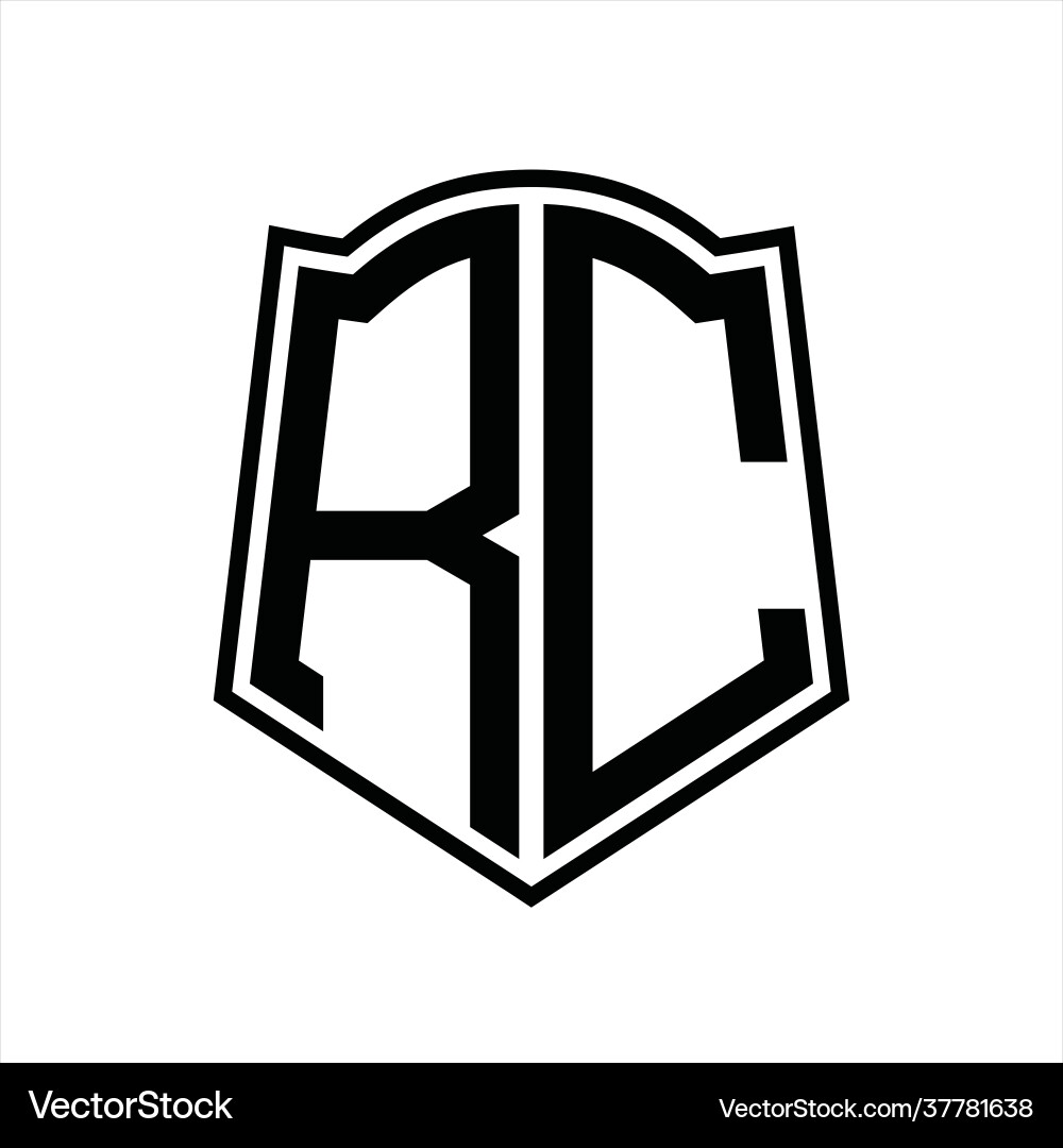 Rc logo monogram with shield shape outline design Vector Image