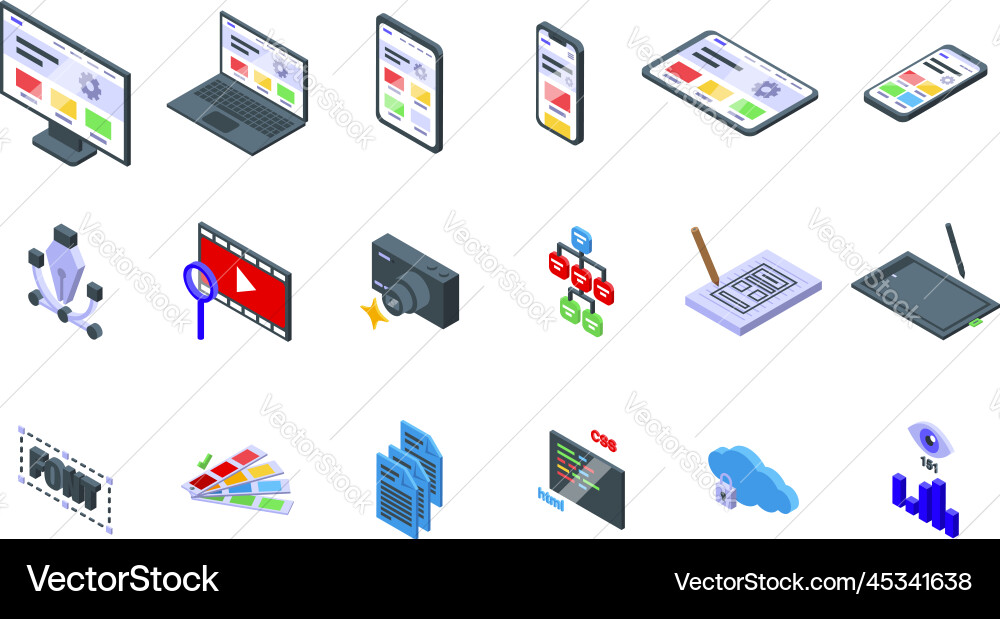 Responsive web design icons set isometric Responsive web design icons set isometric vector image