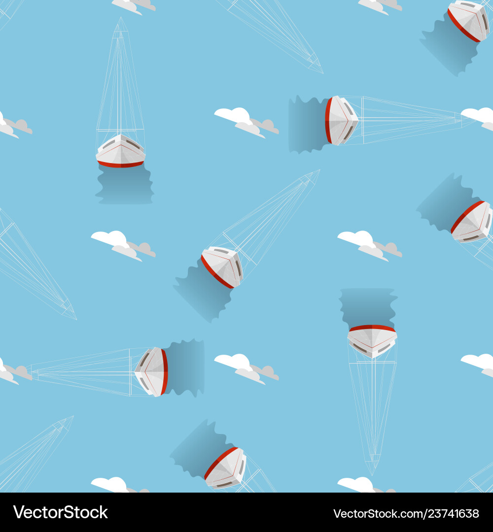 Sea print seamless pattern with yachts and clouds Vector Image
