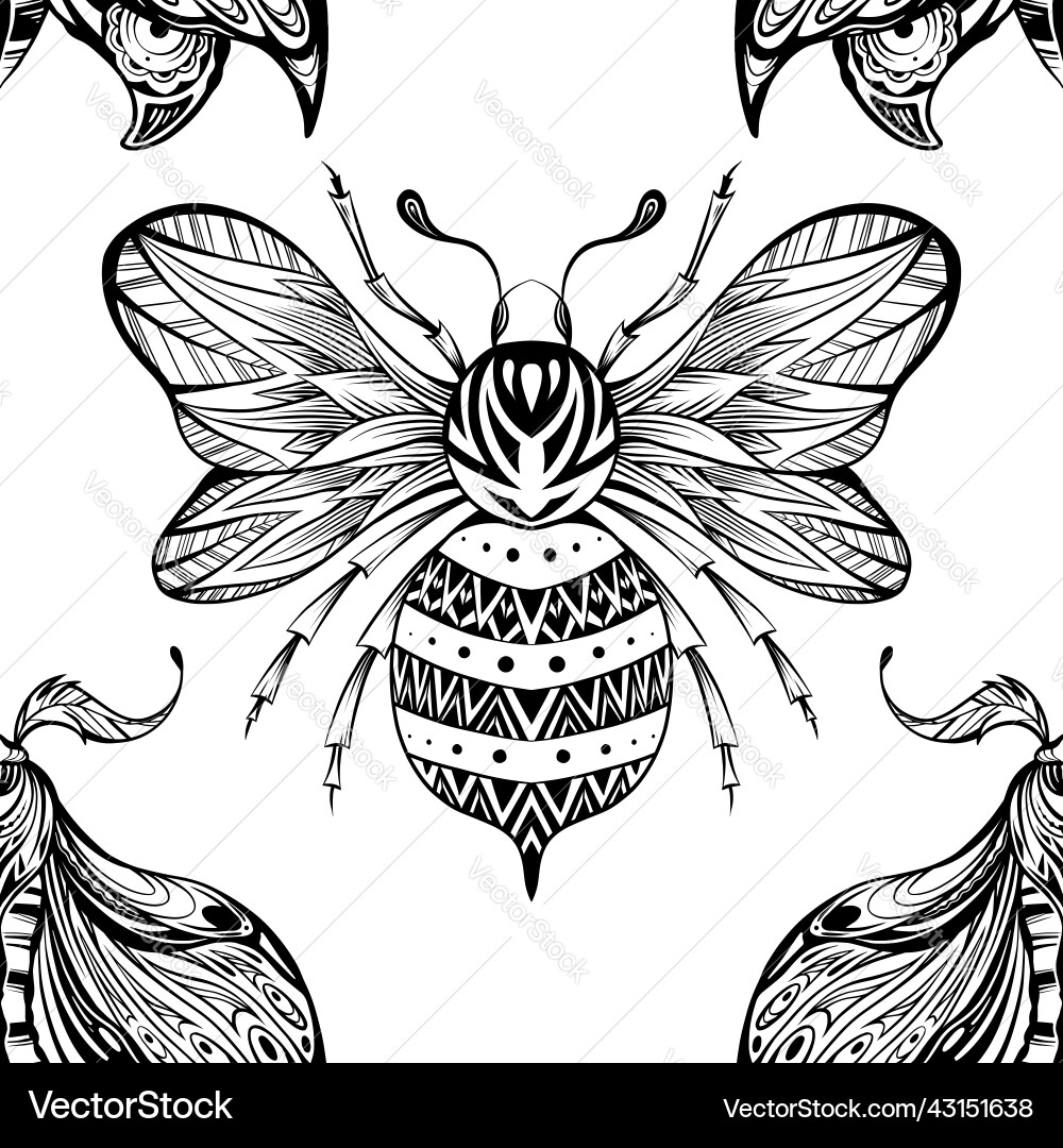 Seamless pattern with drawing bee and moth Seamless pattern with drawing bee and moth vector image
