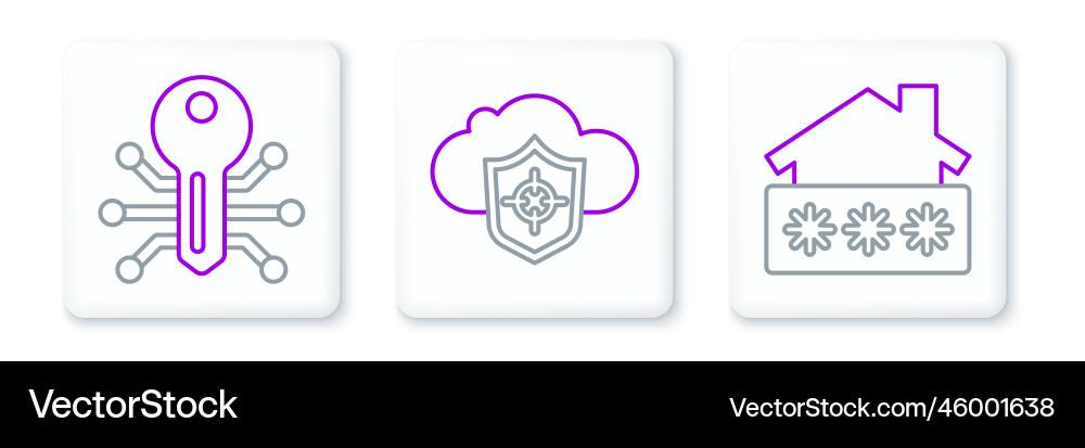 Set line house with password smart key and cloud Vector Image