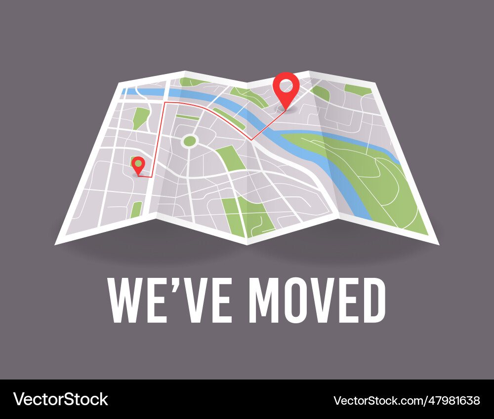 We have moved map wit pin pointer new office icon We have moved map wit pin pointer new office icon vector image