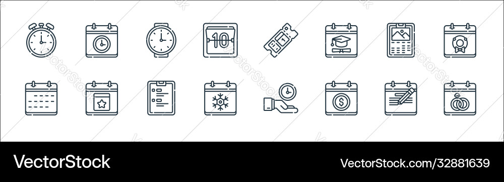 Calendar and date line icons linear set quality Calendar and date line icons linear set quality vector image