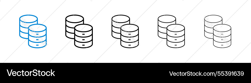 Database icons in five different stroke sizes vector image