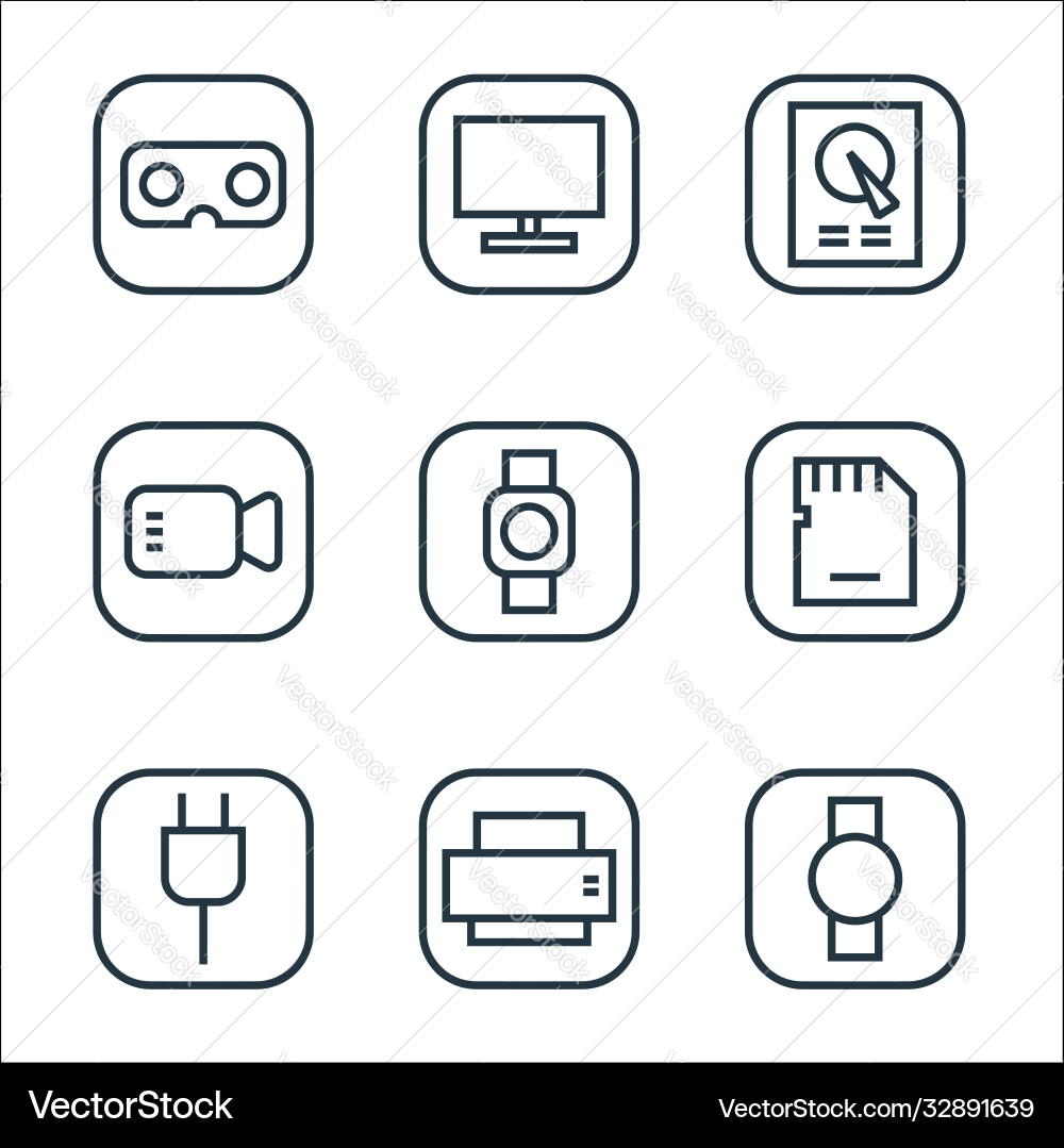 Hardware and gadgets line icons linear set Hardware and gadgets line icons linear set vector image