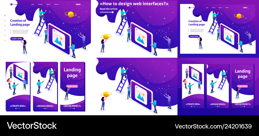 Isometric development and creation of a website Isometric development and creation of a website vector image