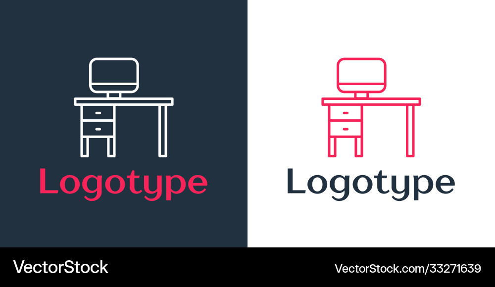 Logotype line computer monitor and desk icon Logotype line computer monitor and desk icon Vector Image